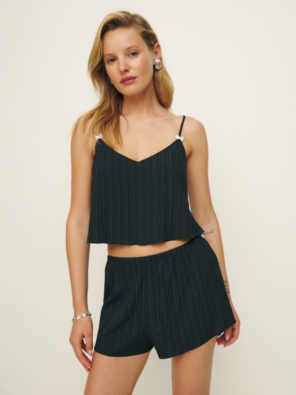 Reformation Mallory Tank Black Size 2 Pleated Cropped Cami